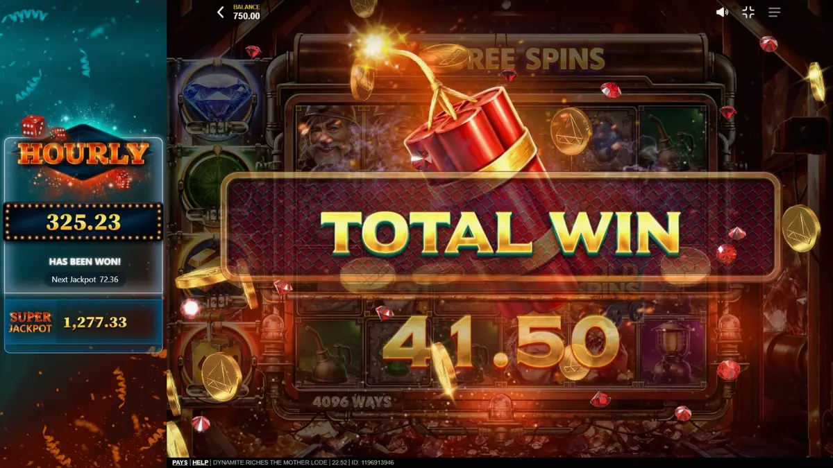 Tampilan visual slot Dynamite Riches The Mother Lode dengan latar belakang tambang emas yang berkilau